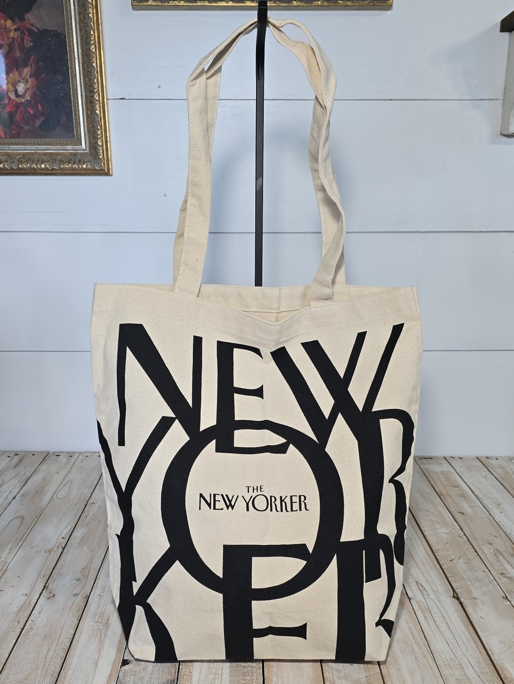 The New Yorker Magazine Classic Natural Canvas Tote Bag Black Logo Subscription